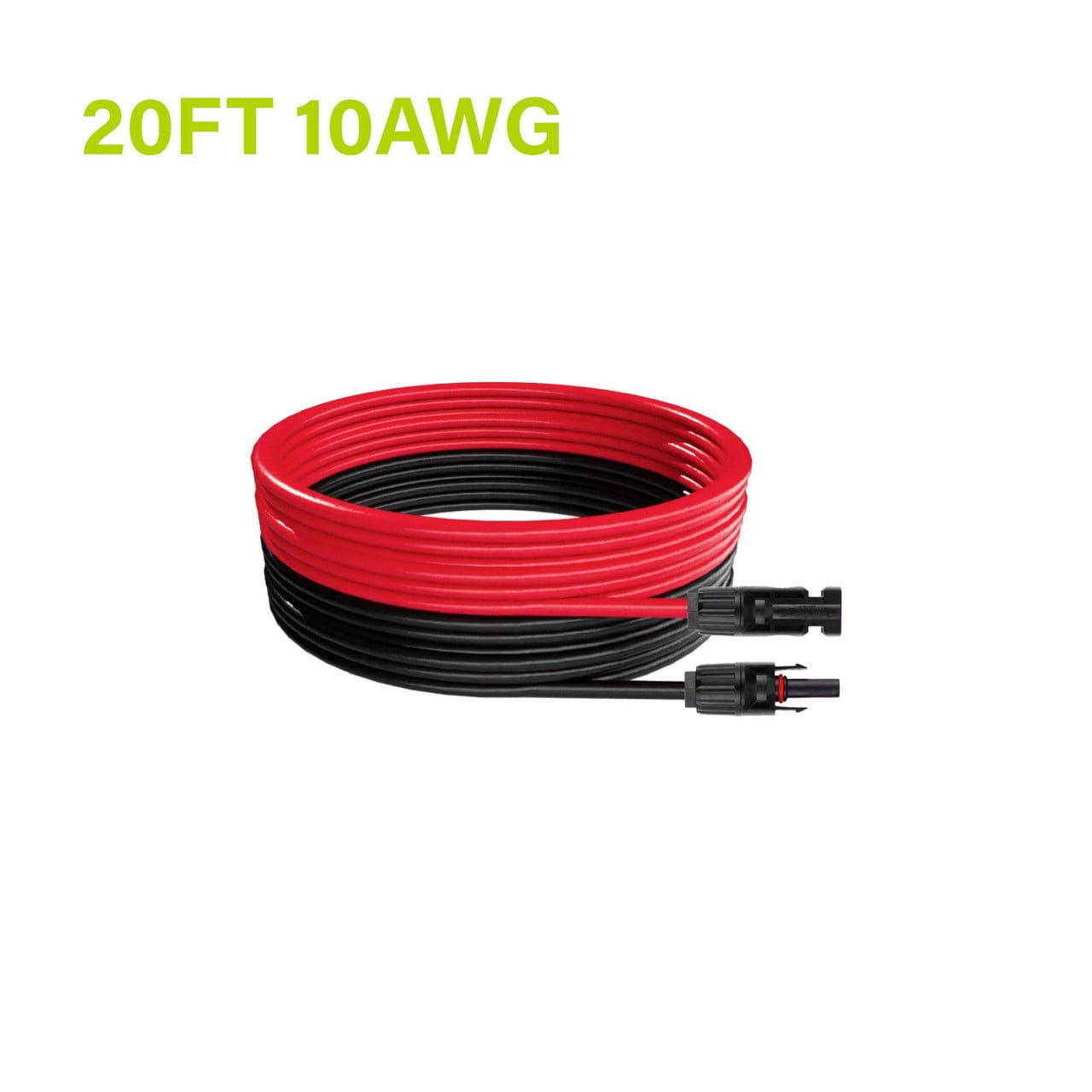 Solar MC4 Extension Cable Pair - 20 Ft 10 AWG (Red/Black)