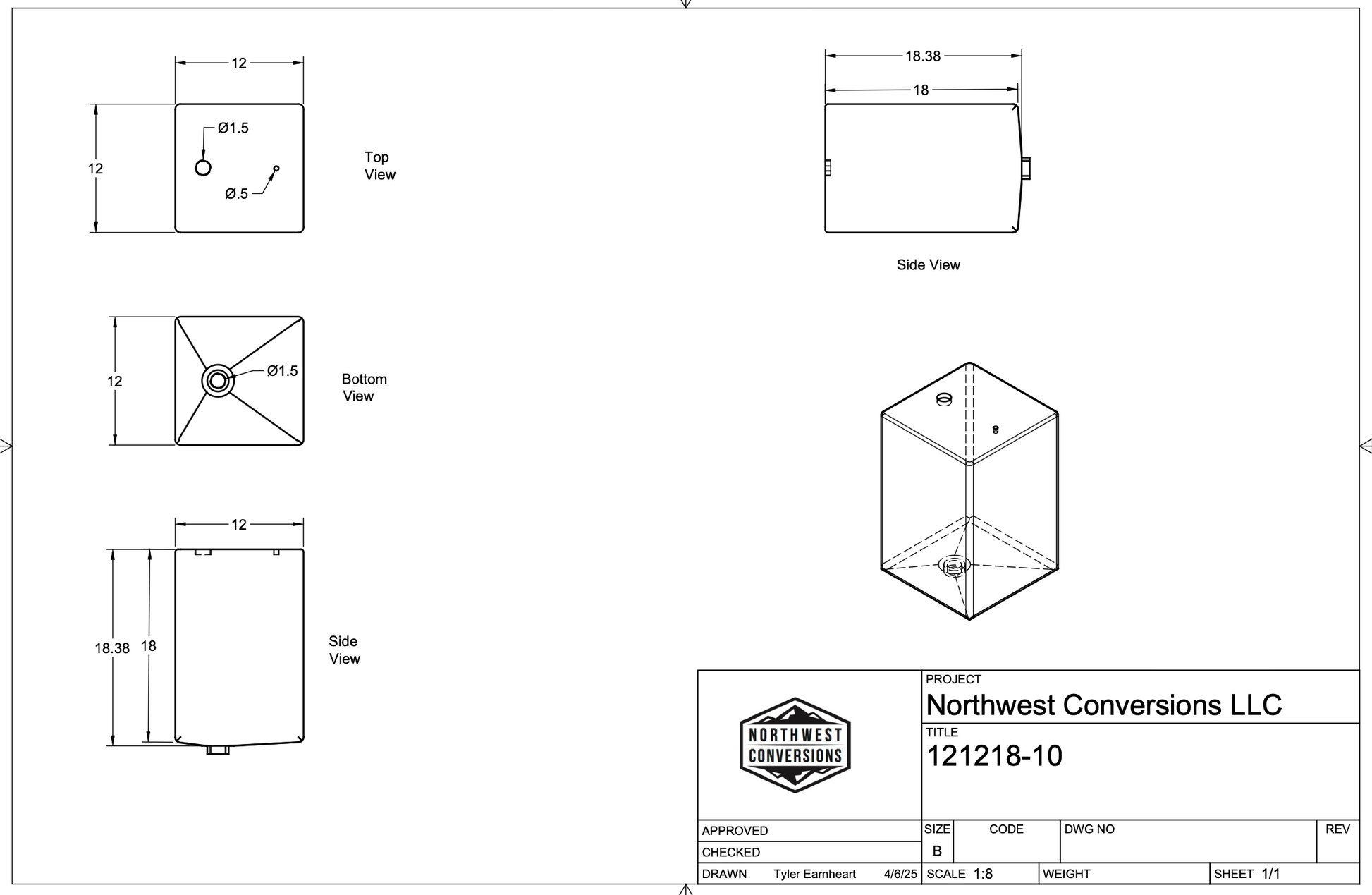 NW Conversions 10 Gallon Galley Water Tank (Fresh/Grey)