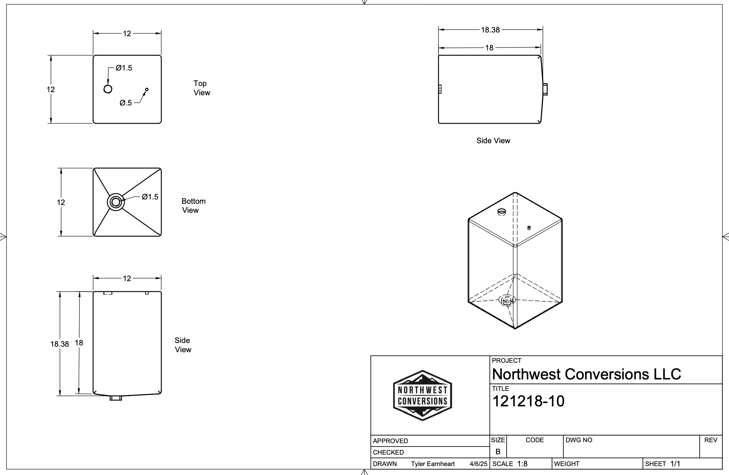 NW Conversions 10 Gallon Galley Water Tank (Fresh/Grey)
