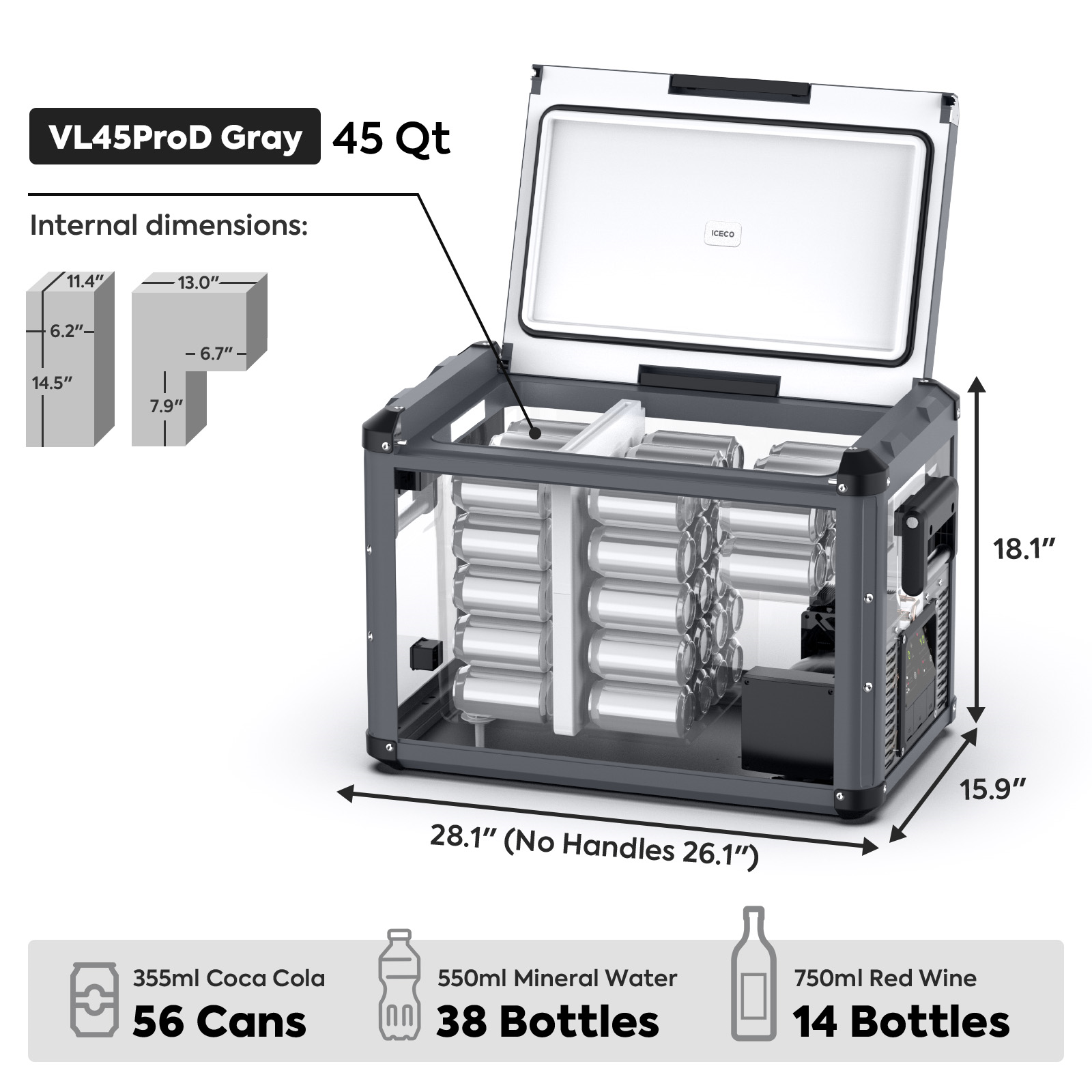 ICECO VL45ProD 12/24V Dual Zone Portable Refrigerator Freezer 45L