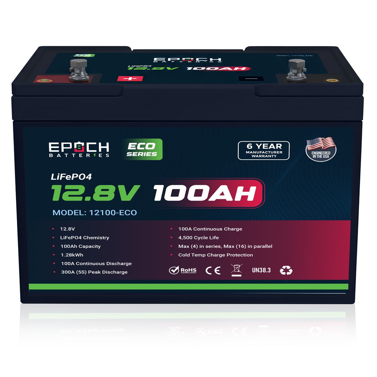 Epoch 12V 100Ah Eco Series LiFePO4 Lithium Battery (1.28kWh)