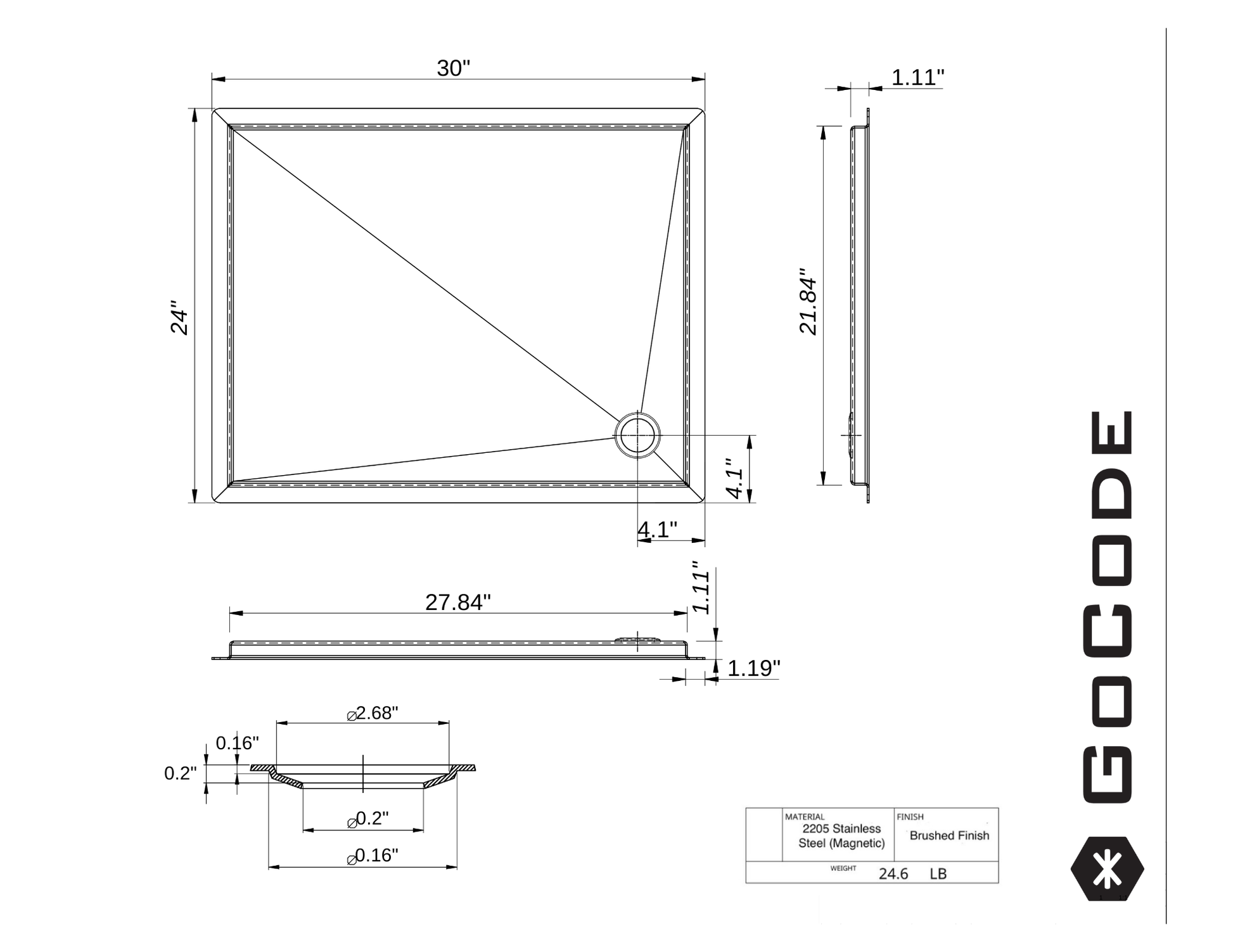 Tetravan Flush Mounting (In-Floor) Shower Pan - Stainless Steel