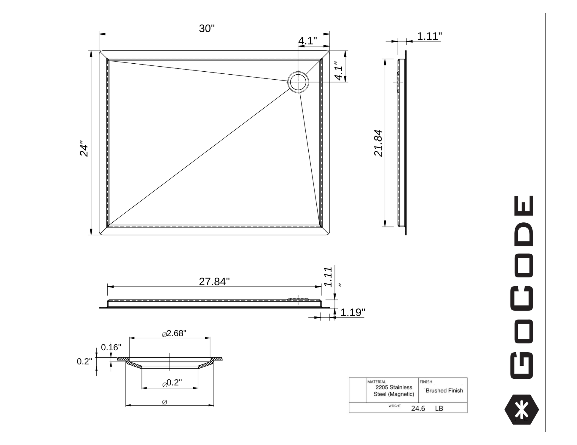 Tetravan Flush Mounting (In-Floor) Shower Pan - Stainless Steel