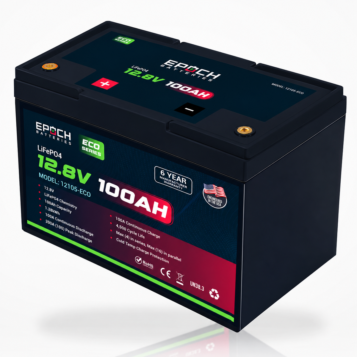 Epoch 12V 100Ah Eco Series LiFePO4 Lithium Battery (1.28kWh)