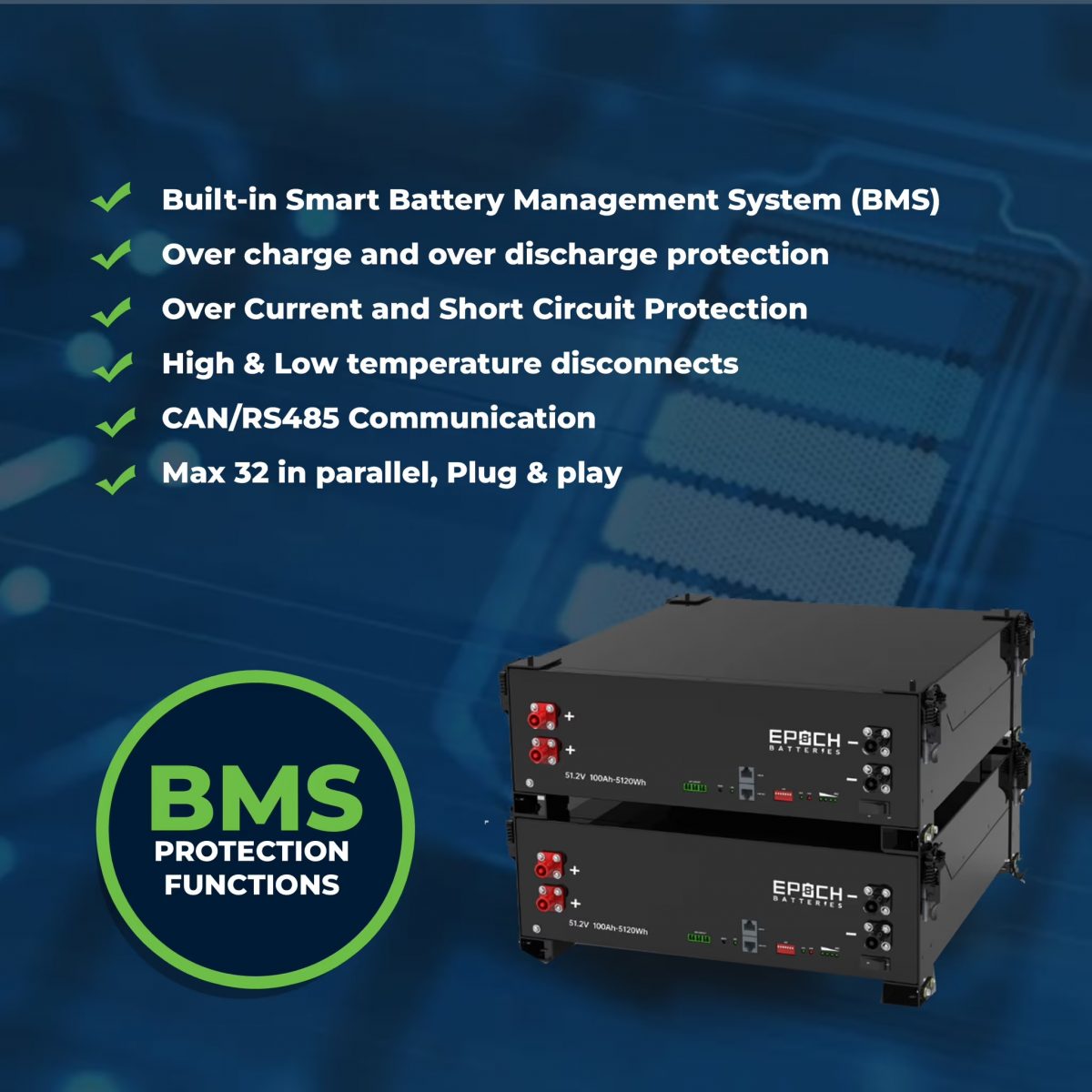 Epoch 100Ah Lithium Server Rack Battery (48-Volt) with Internal Heater