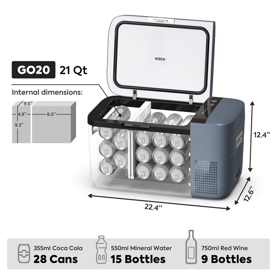 ICECO GO20 12/24V Dual Zone Portable Refrigerator Freezer 20L
