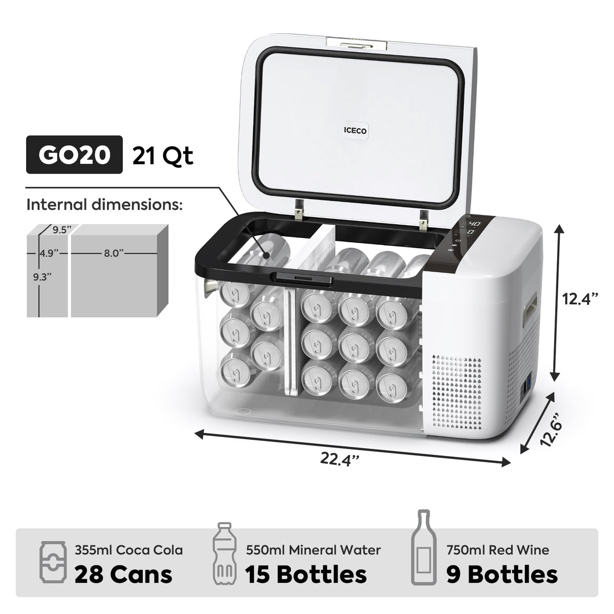 ICECO GO20 12/24V Dual Zone Portable Refrigerator Freezer 20L