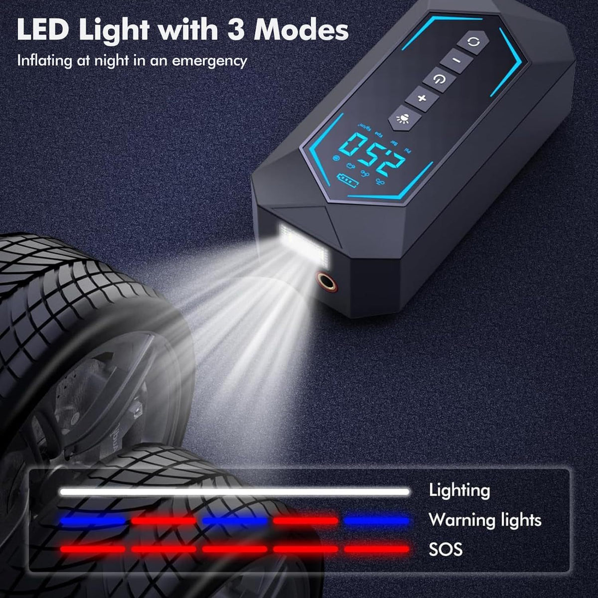 Portable Wireless Air Pump – 12V Rechargeable Tire & Flat-Jack Inflator