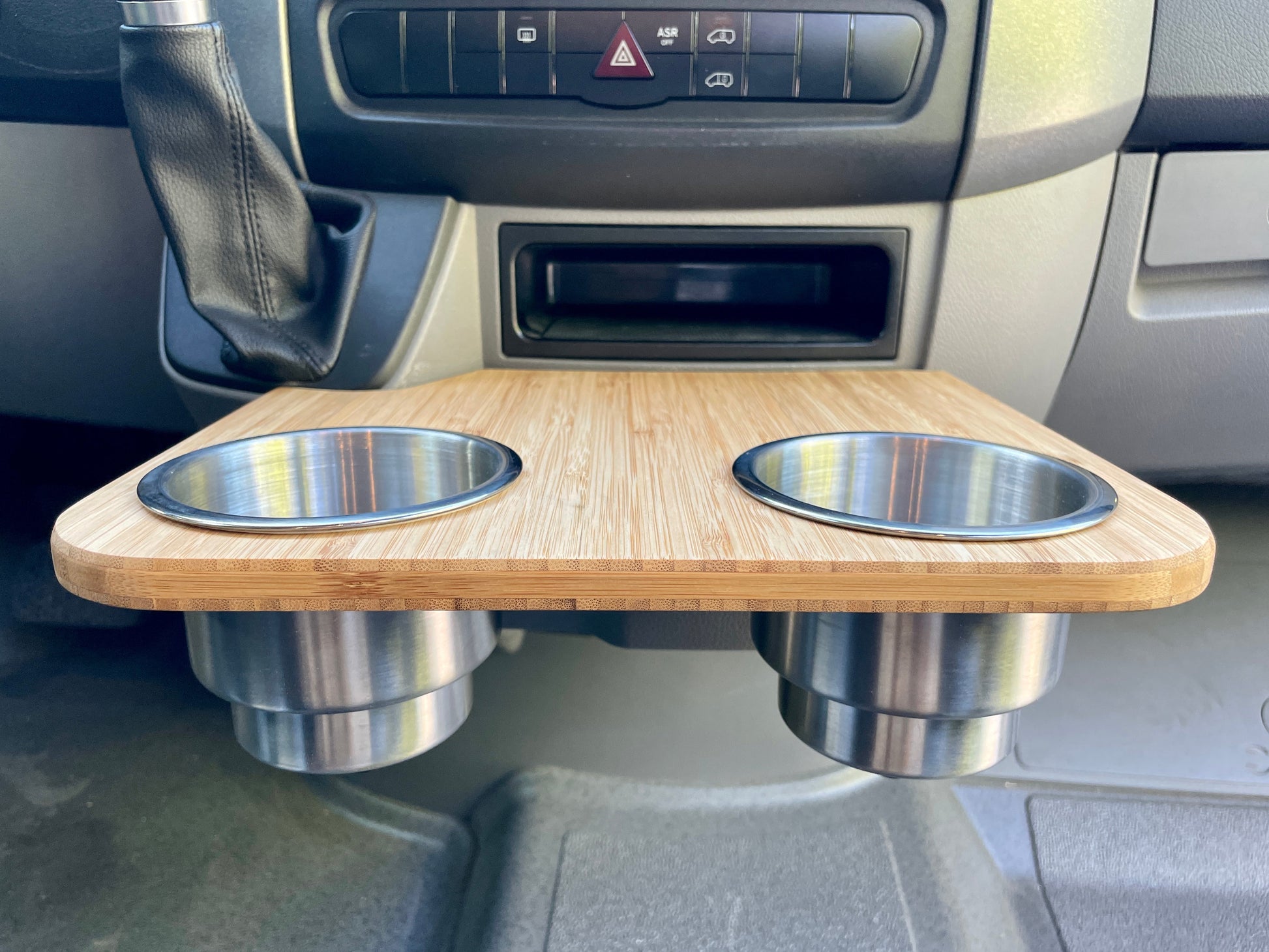 Mercedes Sprinter Front Cup Holder & Snack Tray - Bamboo (2007-2018)