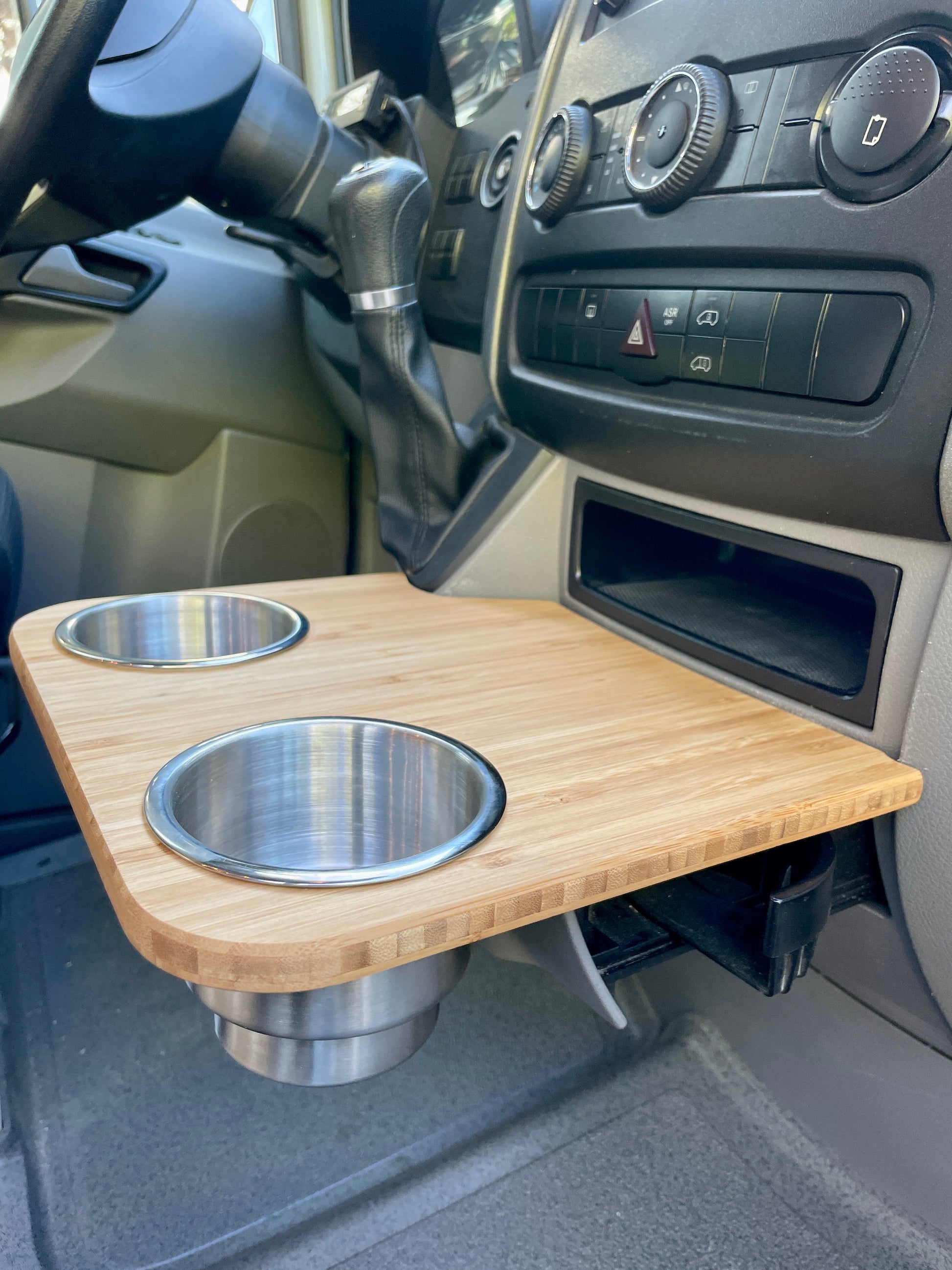 Mercedes Sprinter Front Cup Holder & Snack Tray - Bamboo (2007-2018)