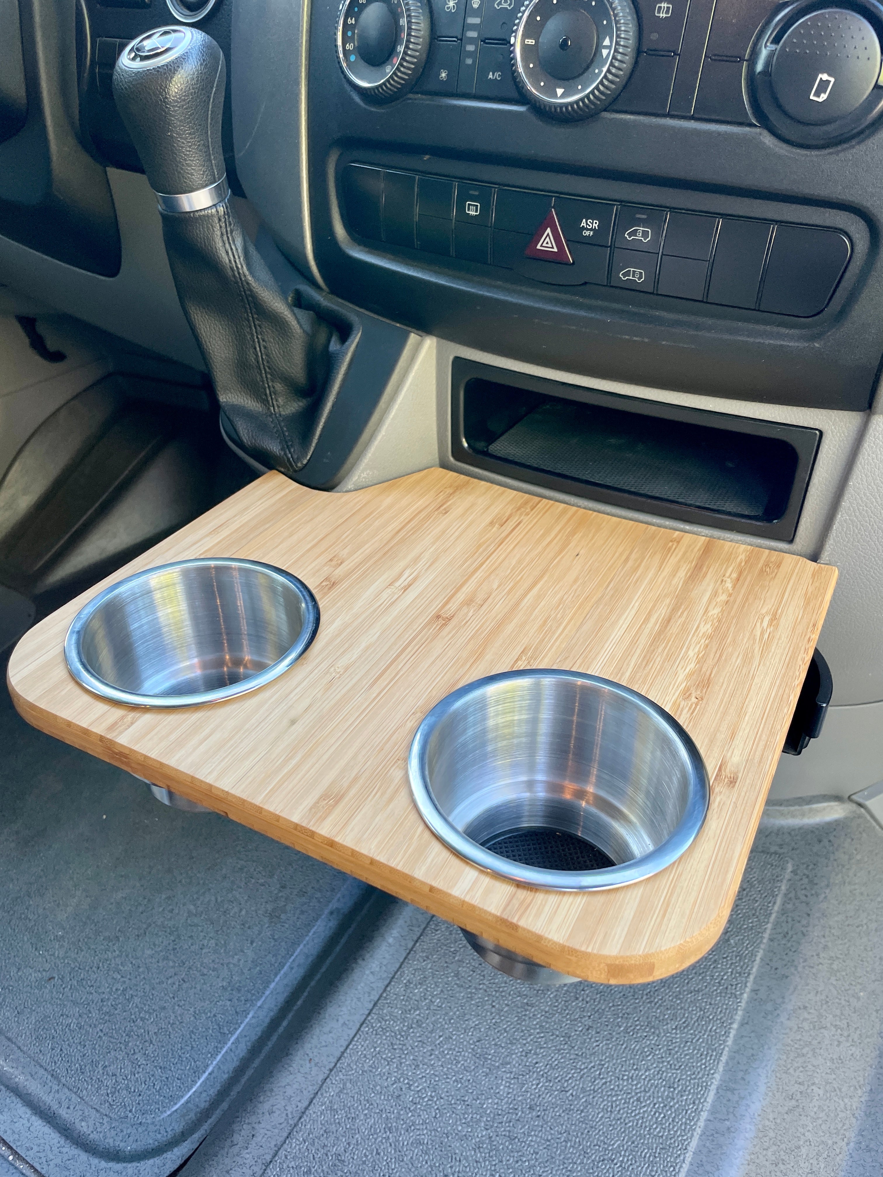 Mercedes Sprinter Front Cup Holder & Snack Tray - Bamboo (2007-2018)