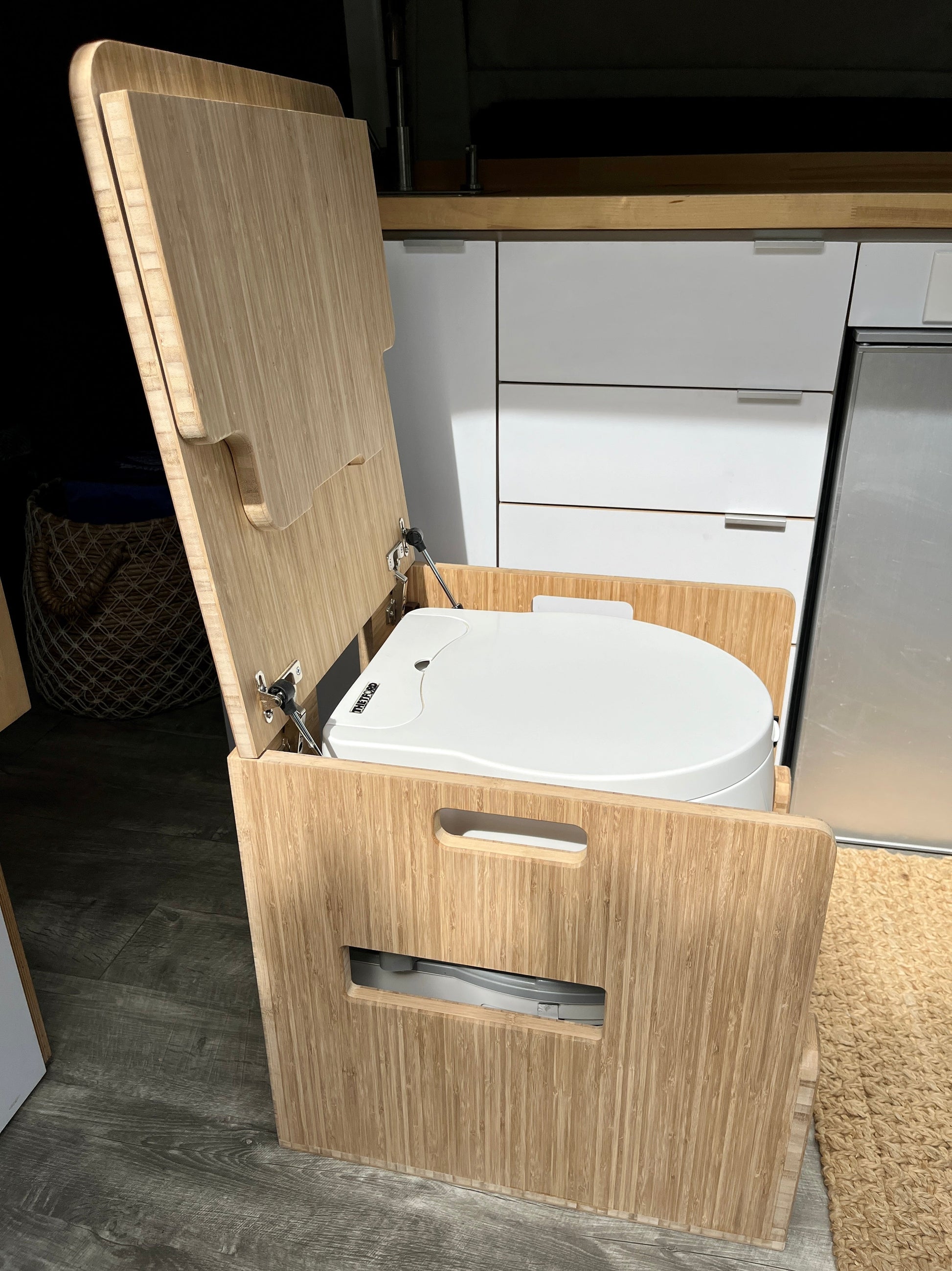 Bamboo Lift Top Cabinet For Thetford Curve Porta Potti 565E/365 Toilets - Flat Pack Kit