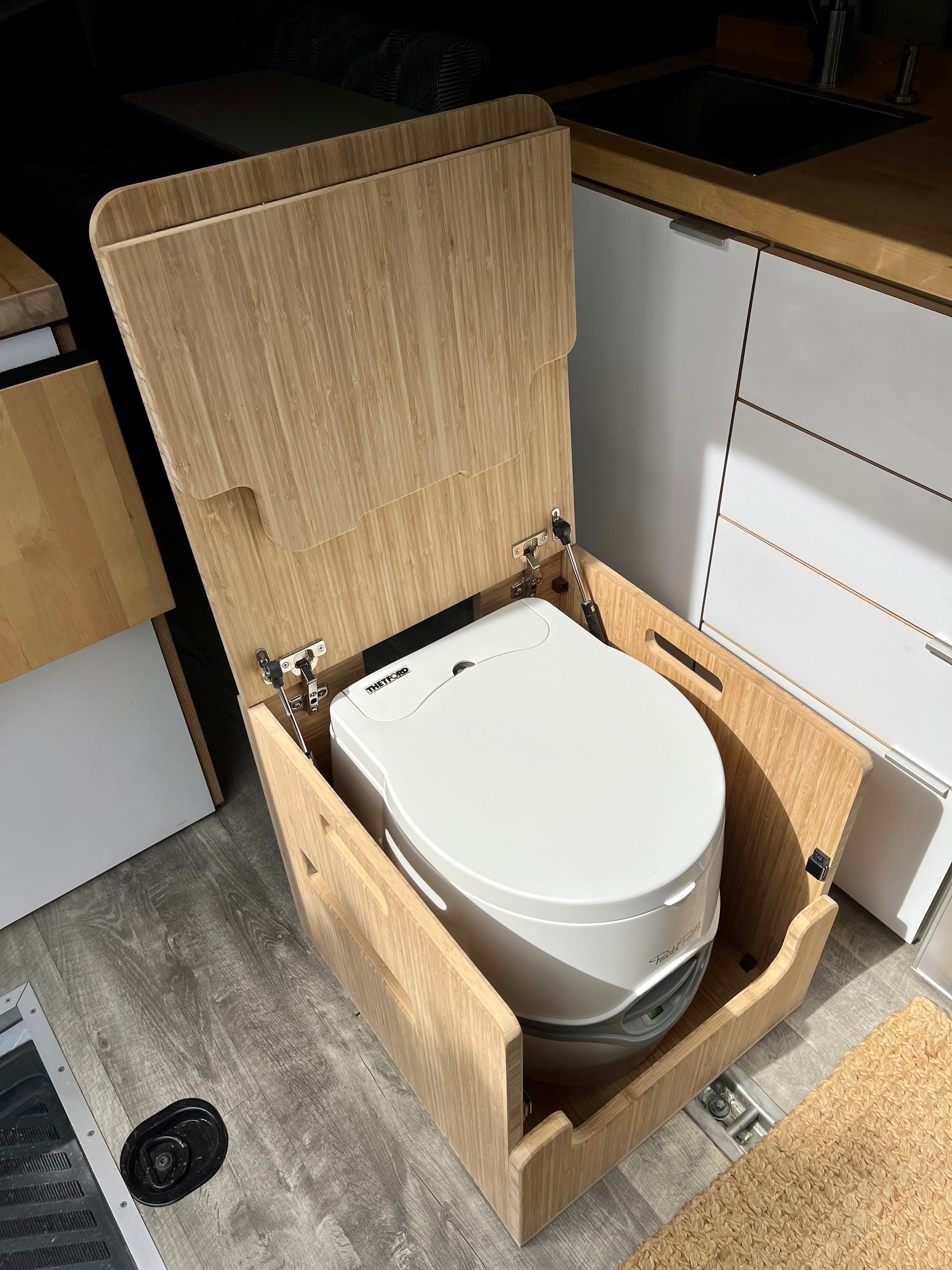 Bamboo Lift Top Cabinet For Thetford Curve Porta Potti 565E/365 Toilets - Flat Pack Kit