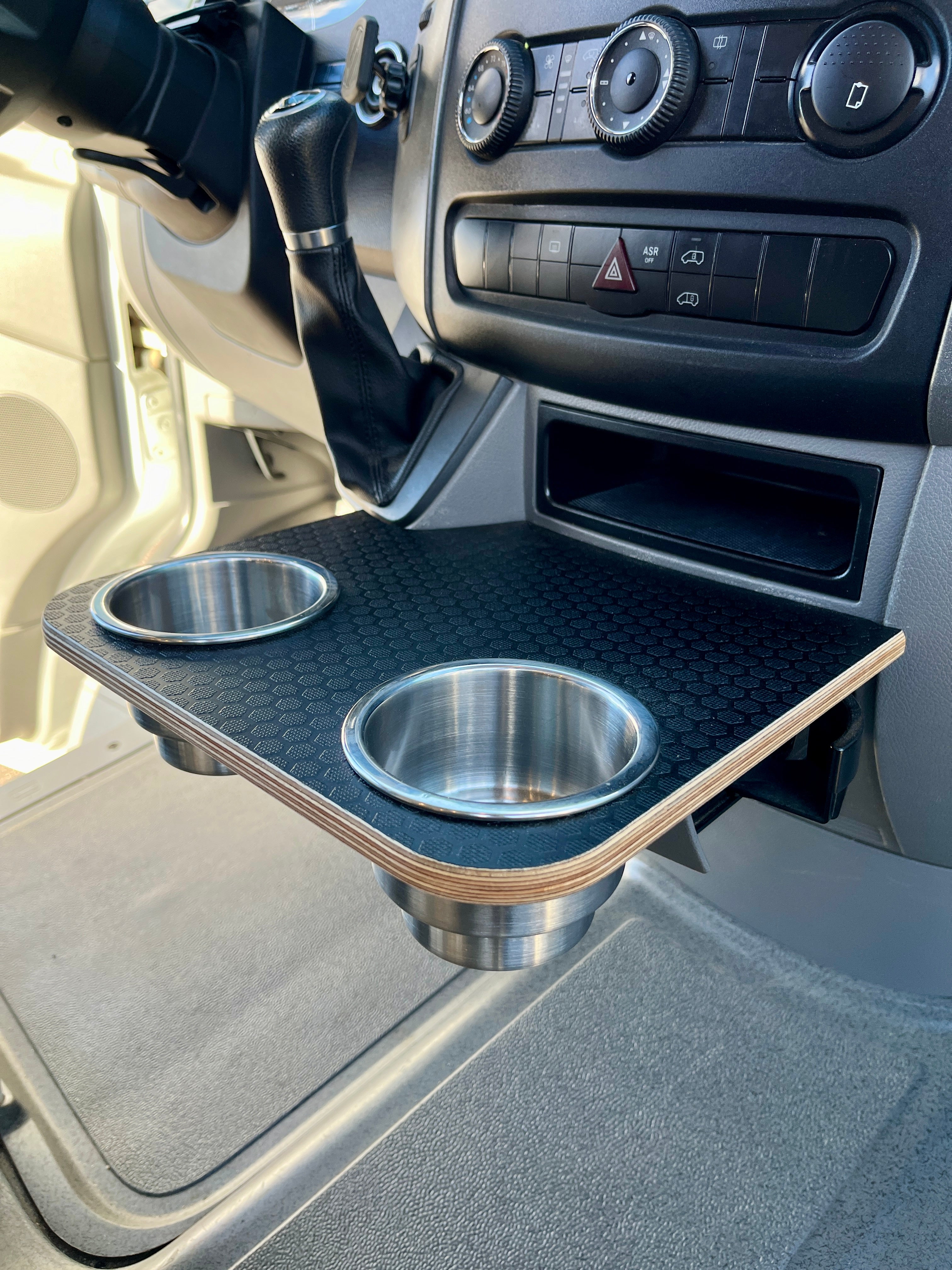 Mercedes Sprinter Front Cup Holder & Snack Tray - Black Hex (2007-2018)