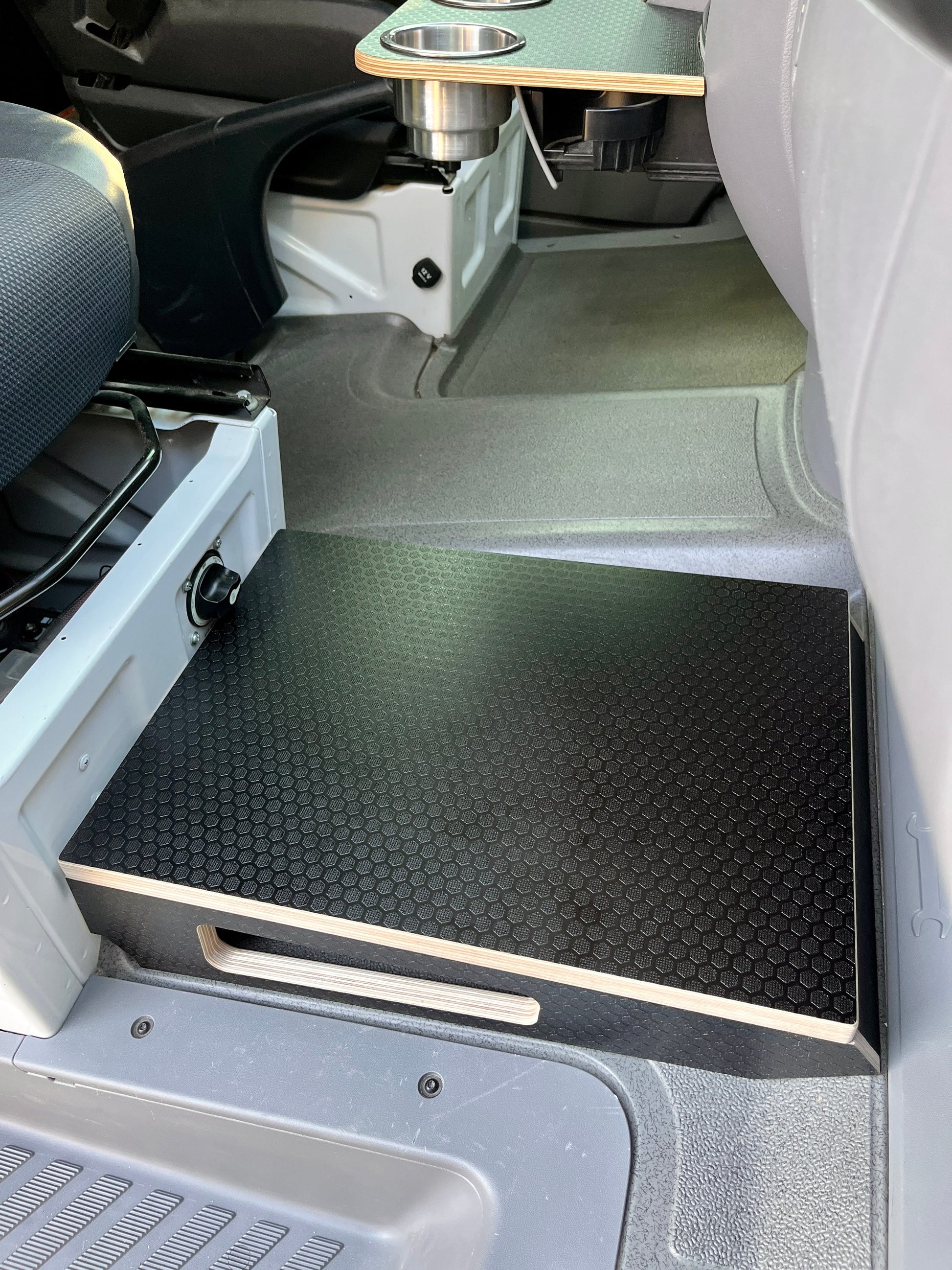 Mercedes Sprinter Passenger Seat Foot Stool + Storage Platform - Black Hex