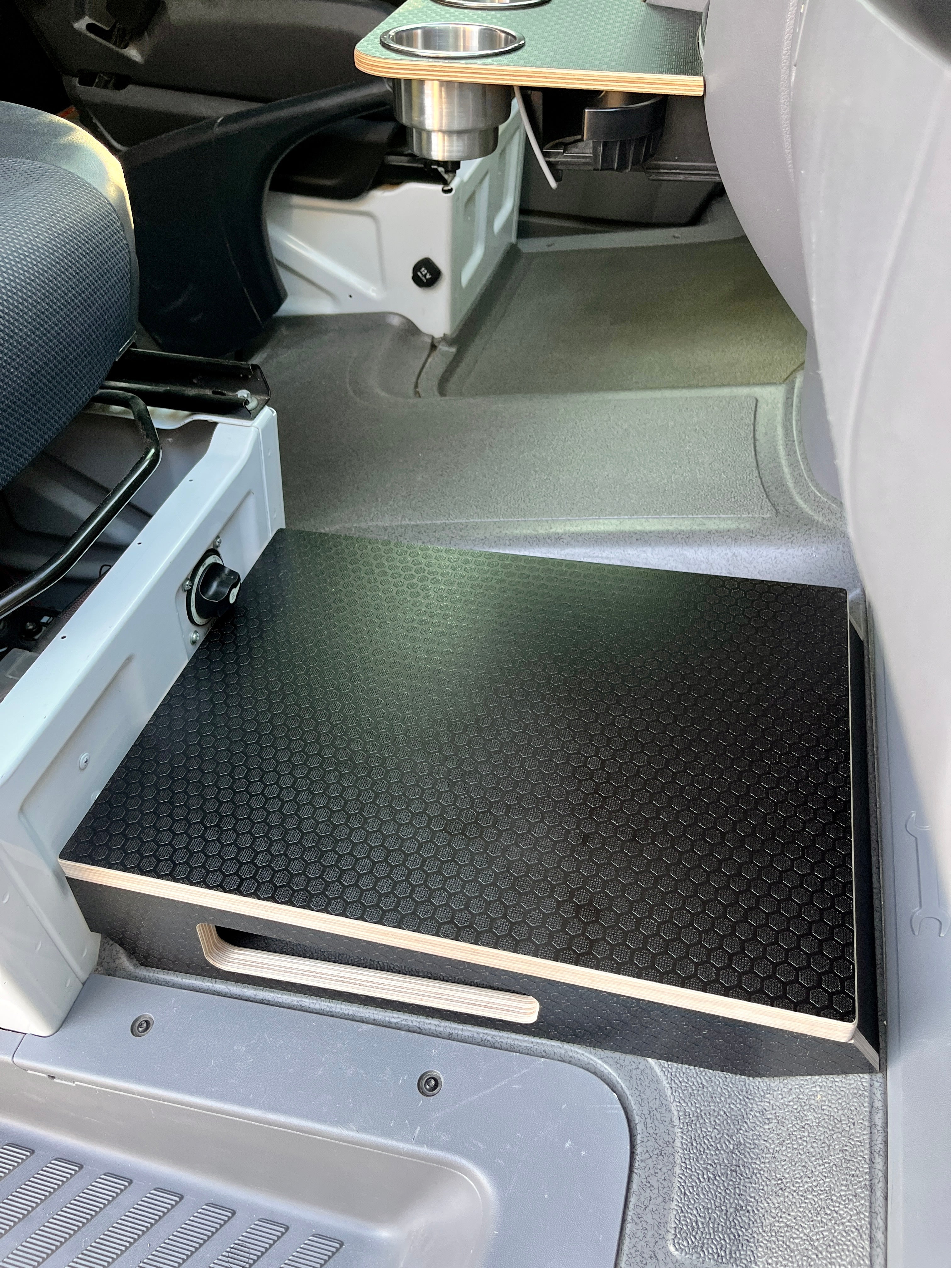 Mercedes Sprinter Passenger Seat Foot Stool + Storage Platform - Black Hex