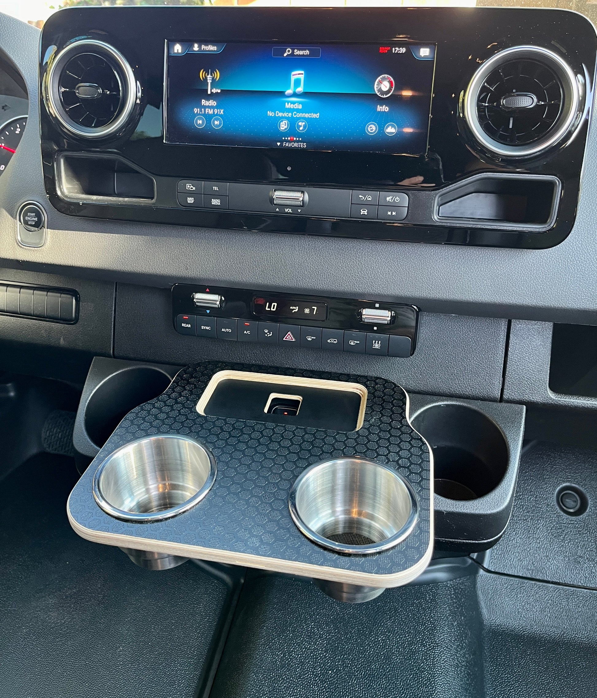 Mercedes Sprinter Front Cup Holder & Snack Tray - Black Hex (2019+)