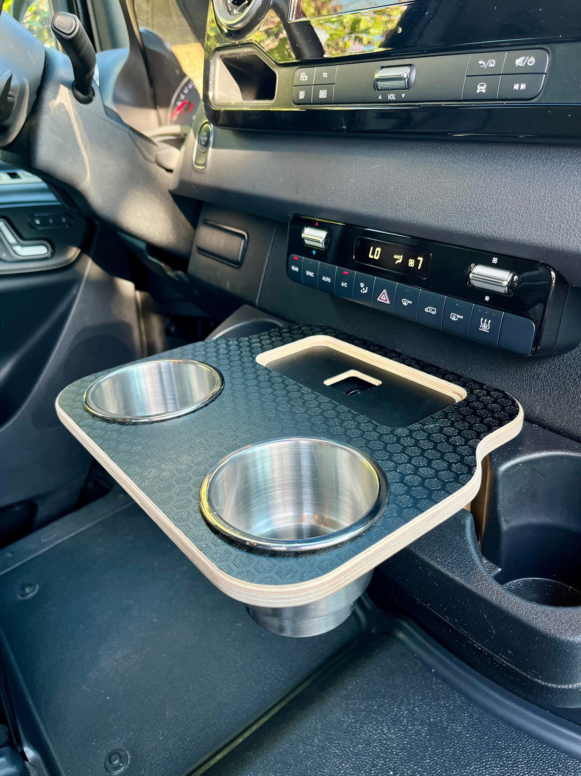 Mercedes Sprinter Front Cup Holder & Snack Tray - Black Hex (2019+)