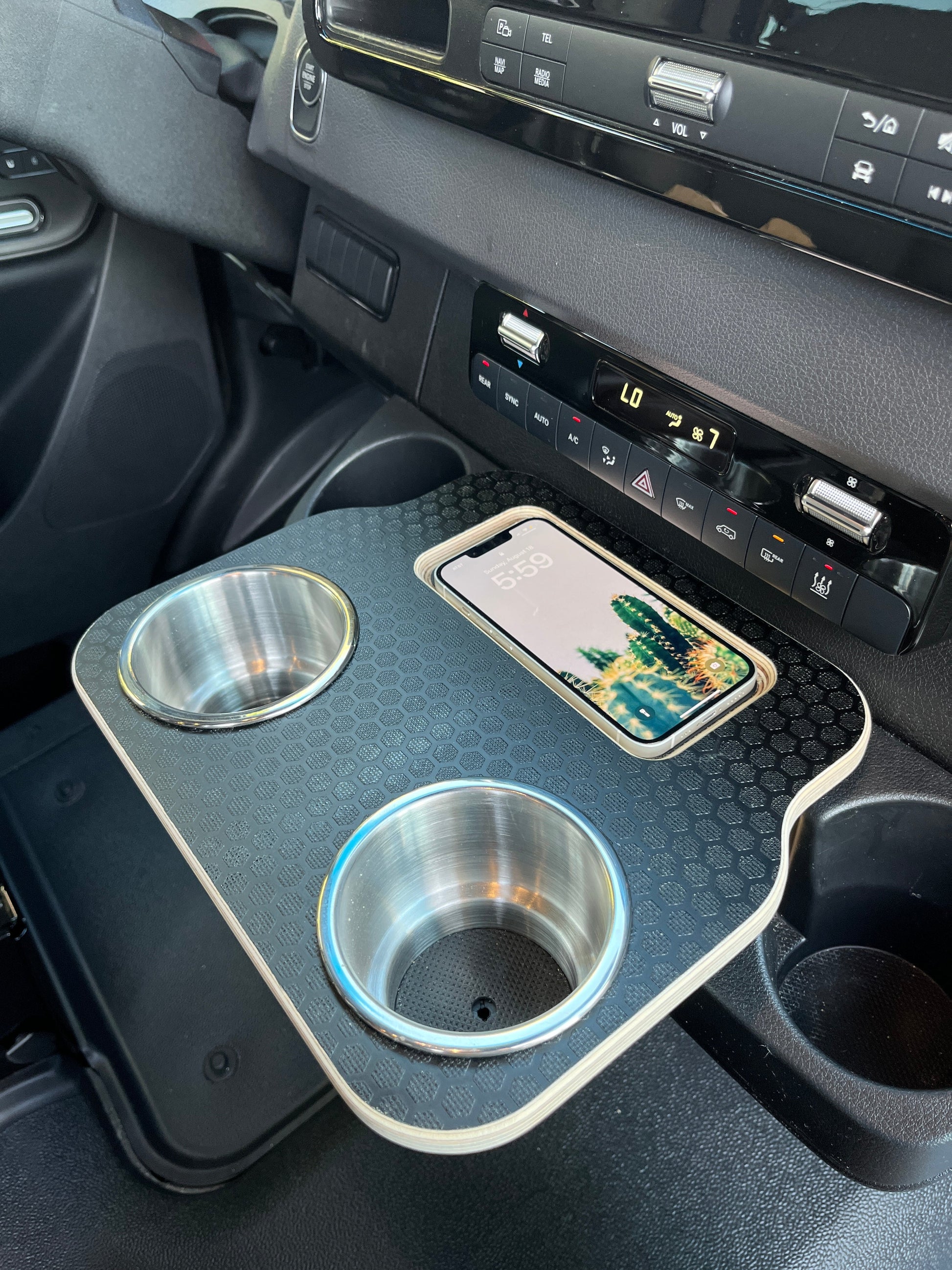 Mercedes Sprinter Front Cup Holder & Snack Tray - Black Hex (2019+)