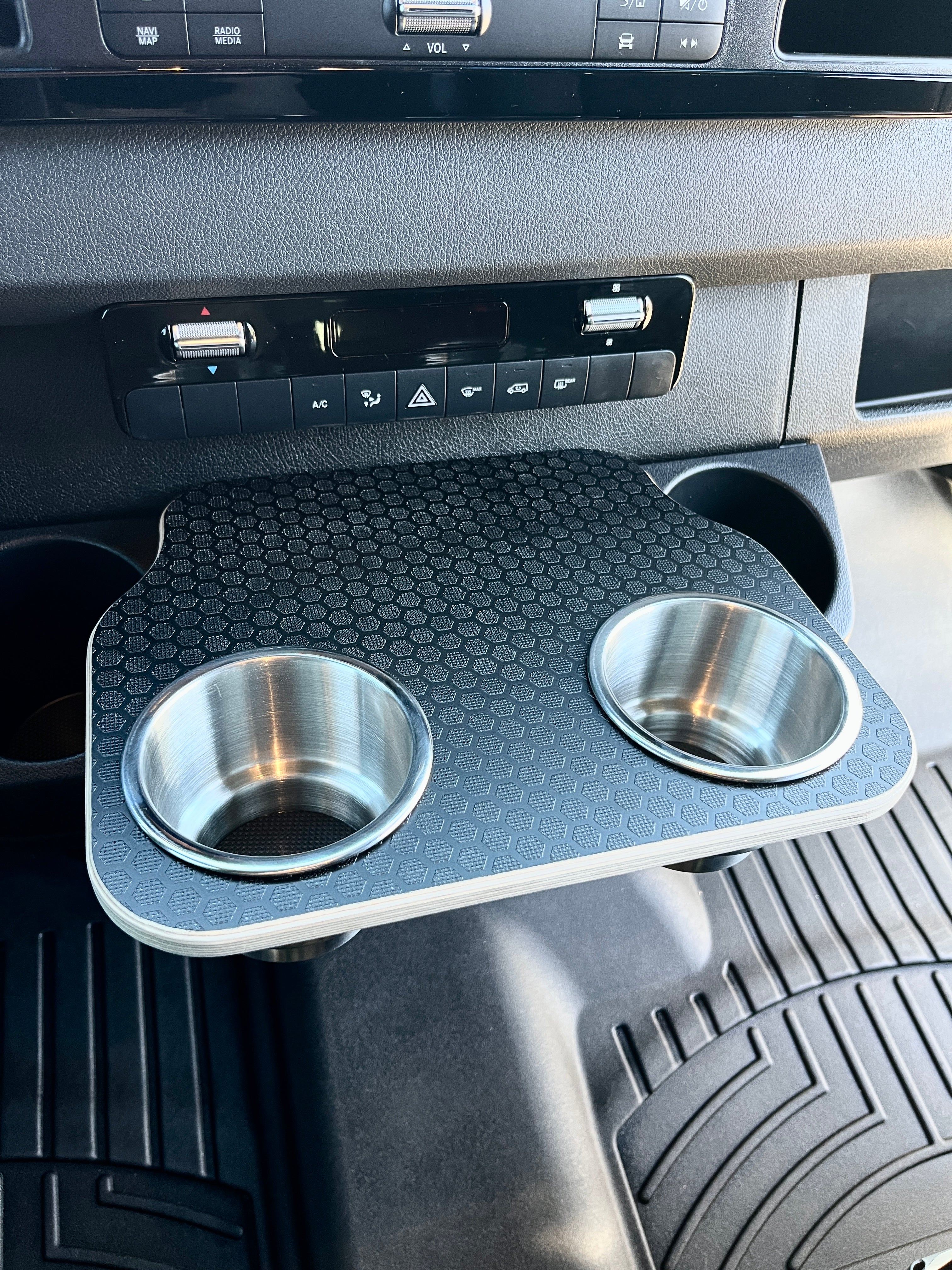 Mercedes Sprinter Front Cup Holder & Snack Tray - Black Hex (2019+)