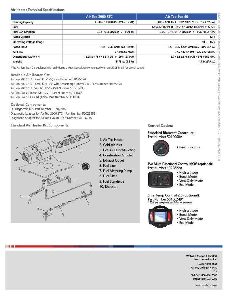 Webasto Air Top 2000 STC Diesel Heater with Rheostat Controller