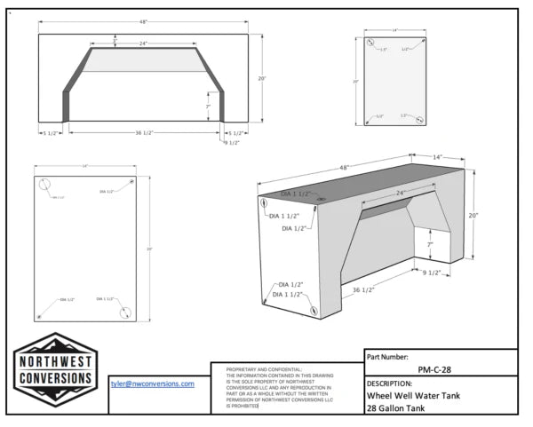 NW Conversions 28 Gallon Wheel Well Water Tank - Promaster