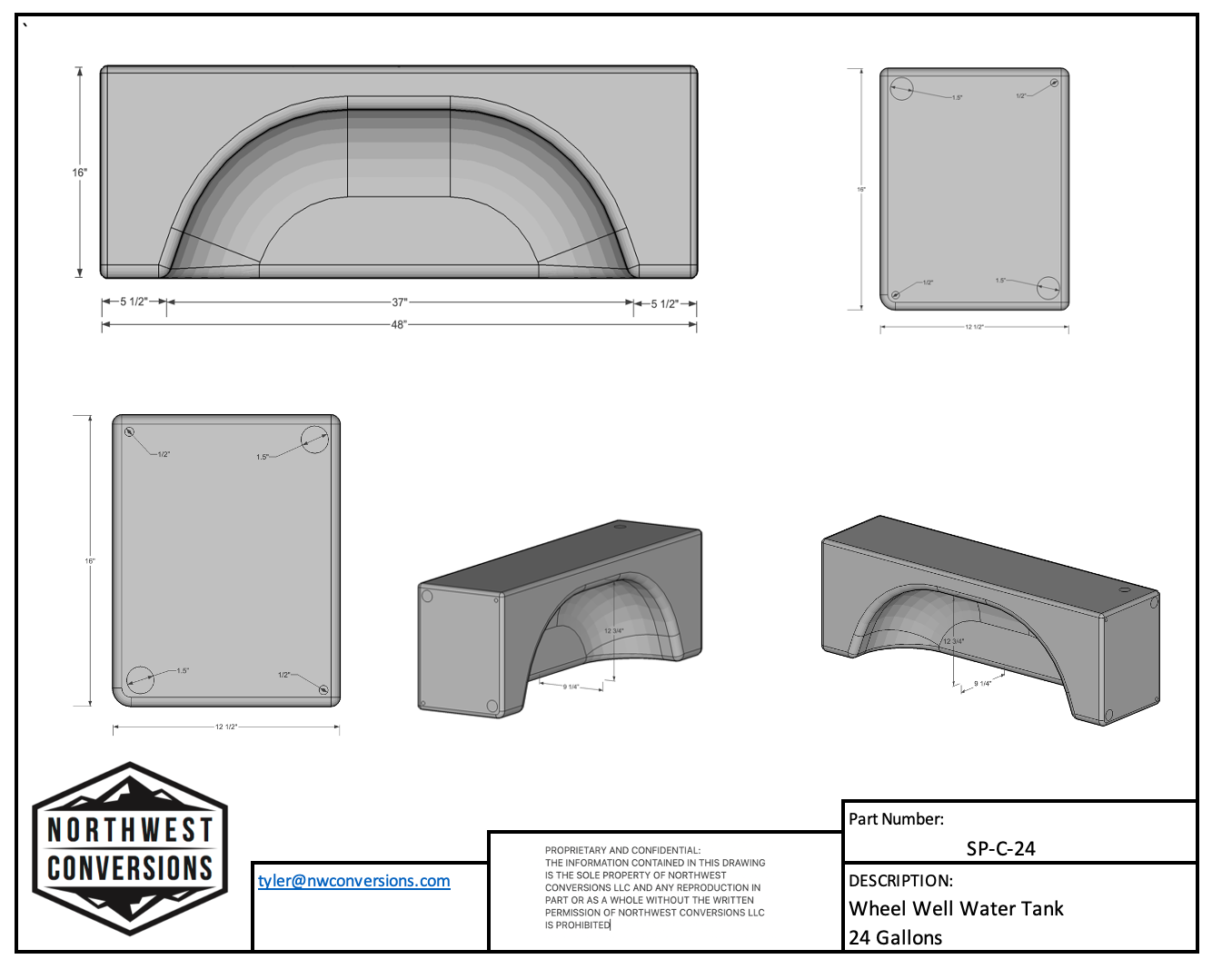 NW Conversions 24 Gallon Wheel Well Water Tank - Sprinter/Transit