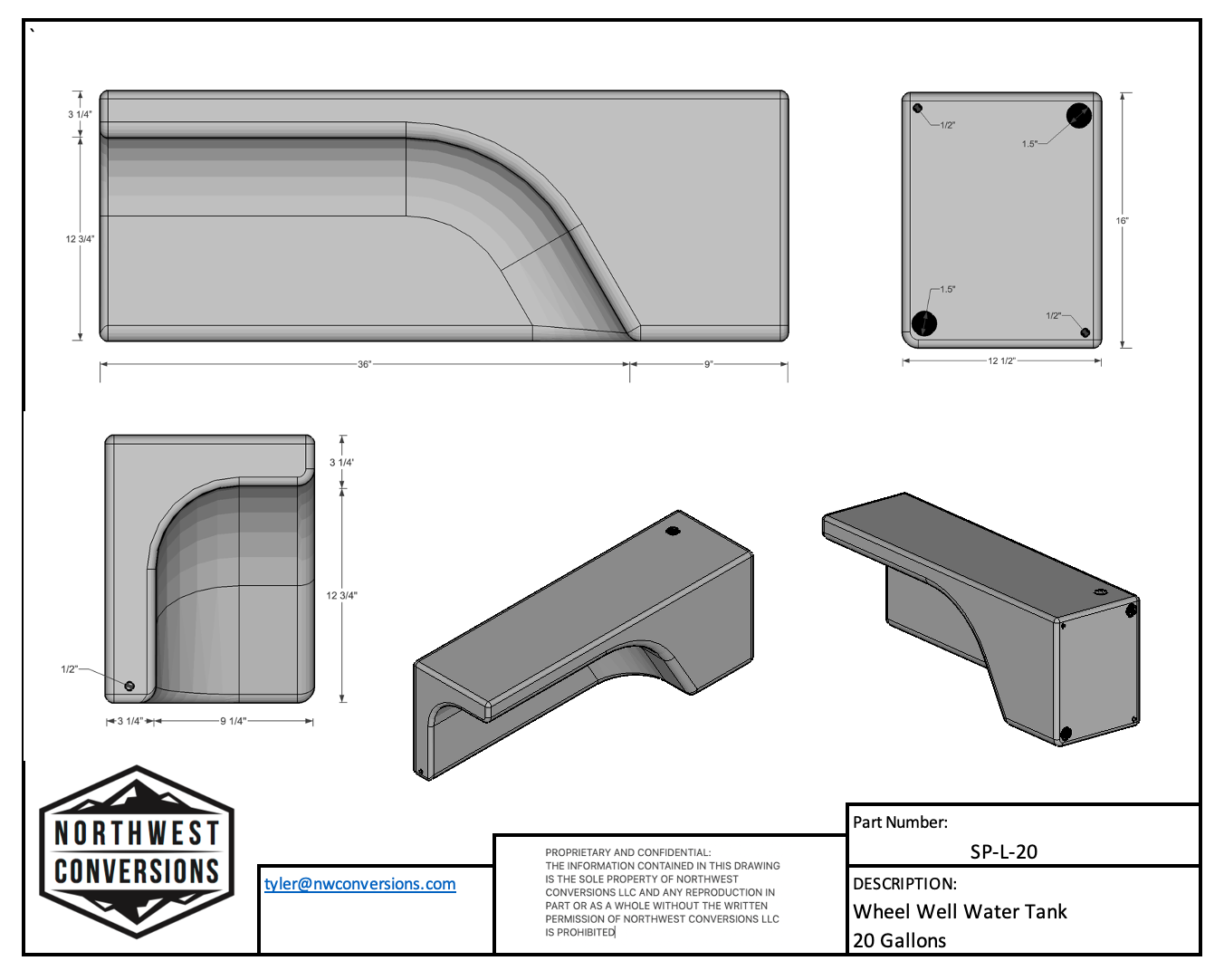 NW Conversions 20 Gallon Wheel Well Water Tank - Sprinter/Transit (Driver Side)