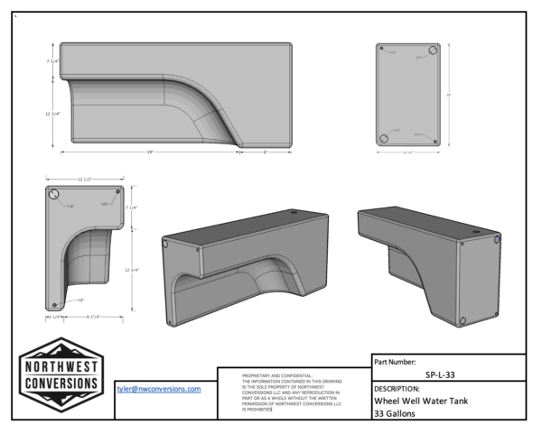 NW Conversions 33 Gallon Wheel Well Water Tank - Sprinter/Transit (Driver Side)