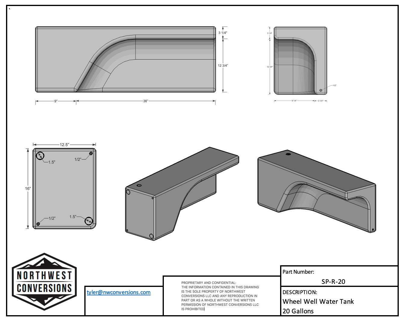 NW Conversions 20 Gallon Wheel Well Water Tank - Sprinter/Transit (Passenger Side)