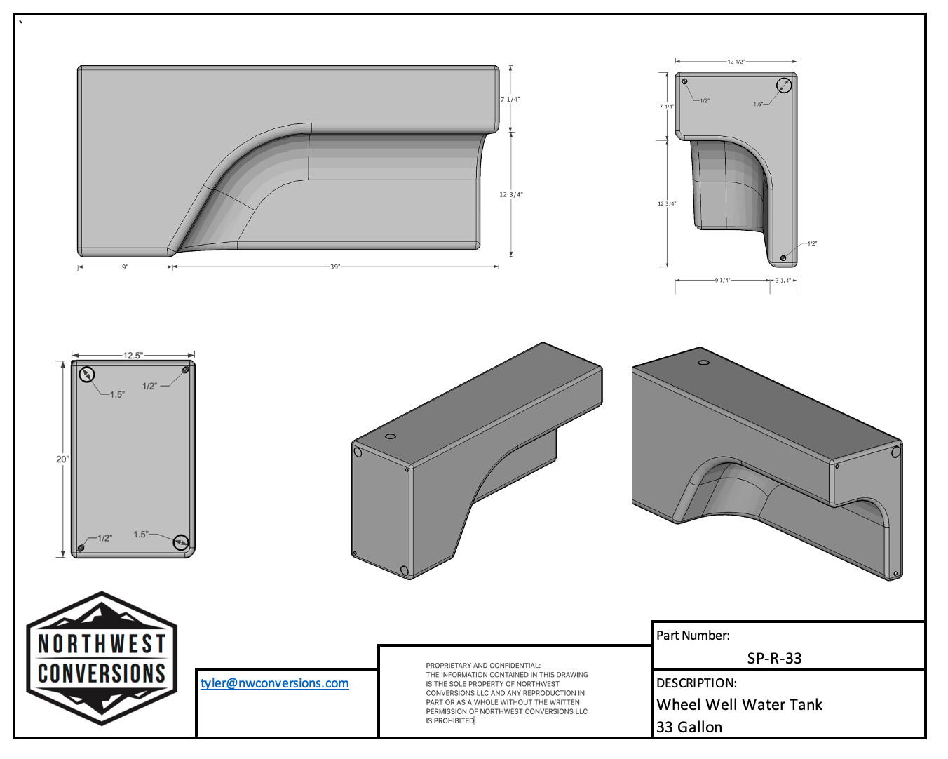 NW Conversions 33 Gallon Wheel Well Water Tank - Sprinter/Transit (Passenger Side)