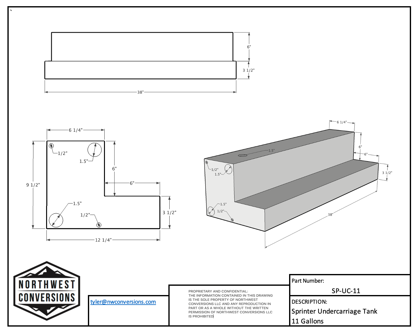 NW Conversions 11 Gallon Undercarriage Water Tank - Sprinter