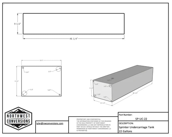 NW Conversions 22 Gallon Undercarriage Water Tank - Sprinter (Driver Side)