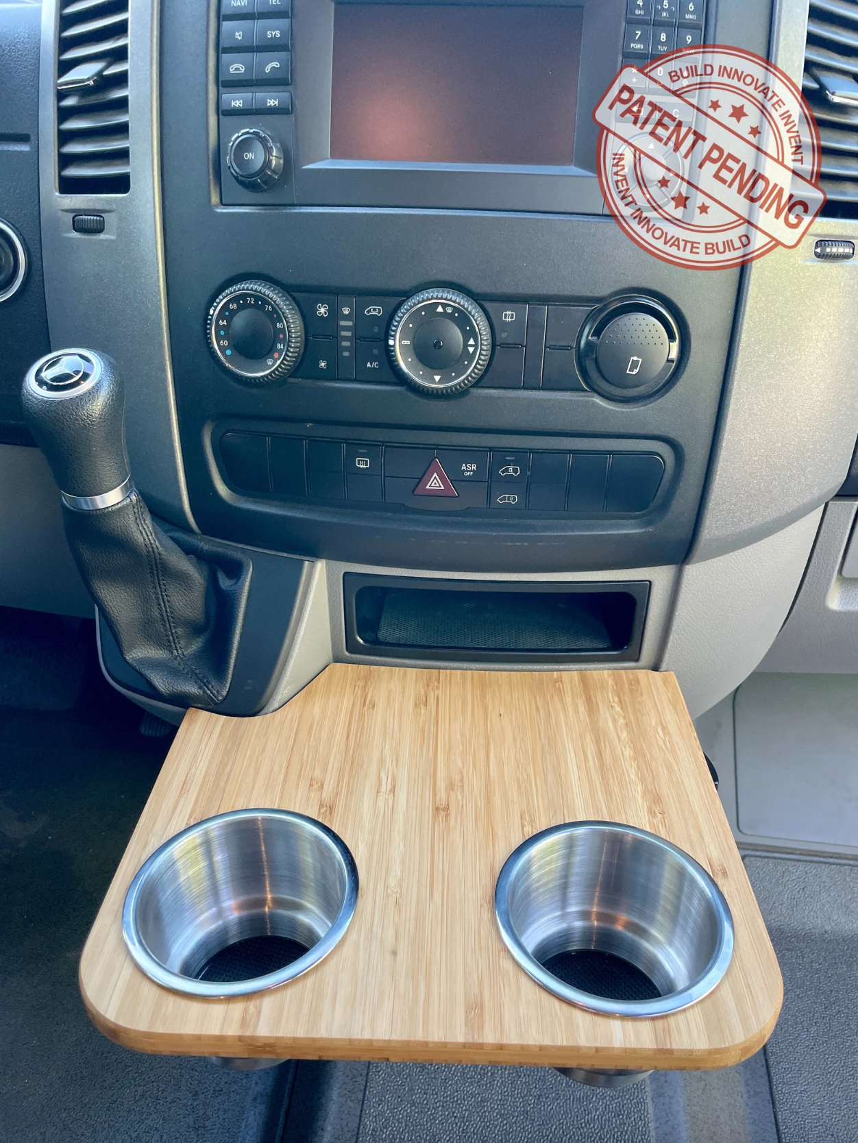 Mercedes Sprinter Front Cup Holder & Snack Tray - Bamboo (2007-2018)