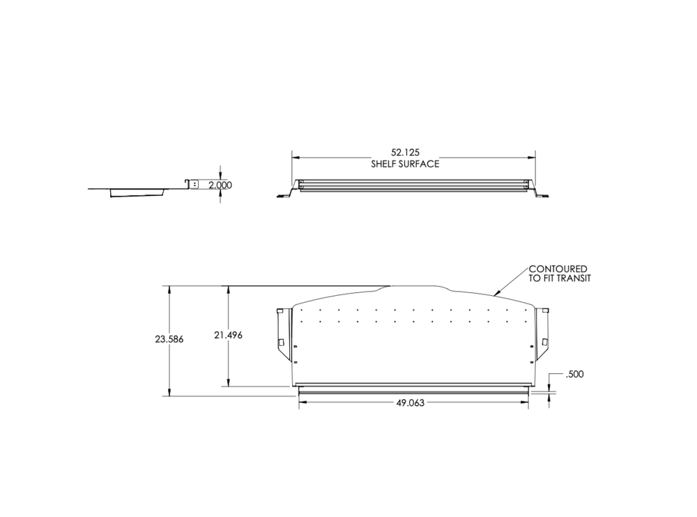 Van Wife Components Ford Transit Headliner Shelf - with Curtain Rod