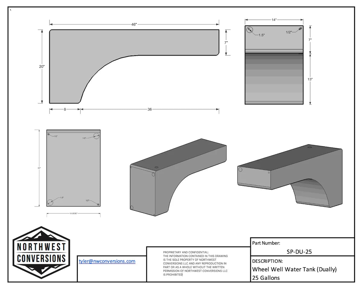 NW Conversions 25 Gallon Dually Wheel Well Water Tank - Sprinter/Transit