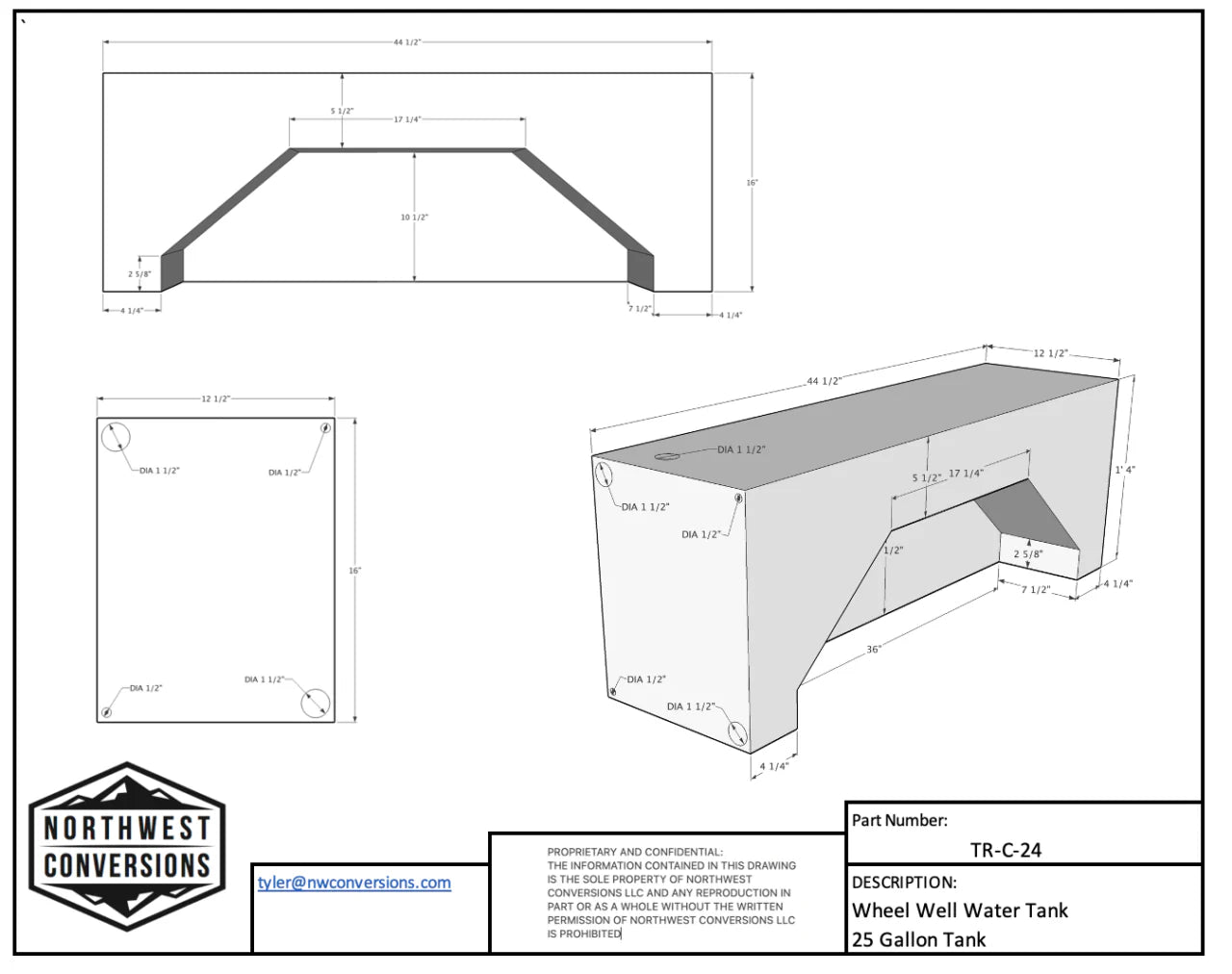 NW Conversions 25 Gallon Wheel Well Water Tank - Transit