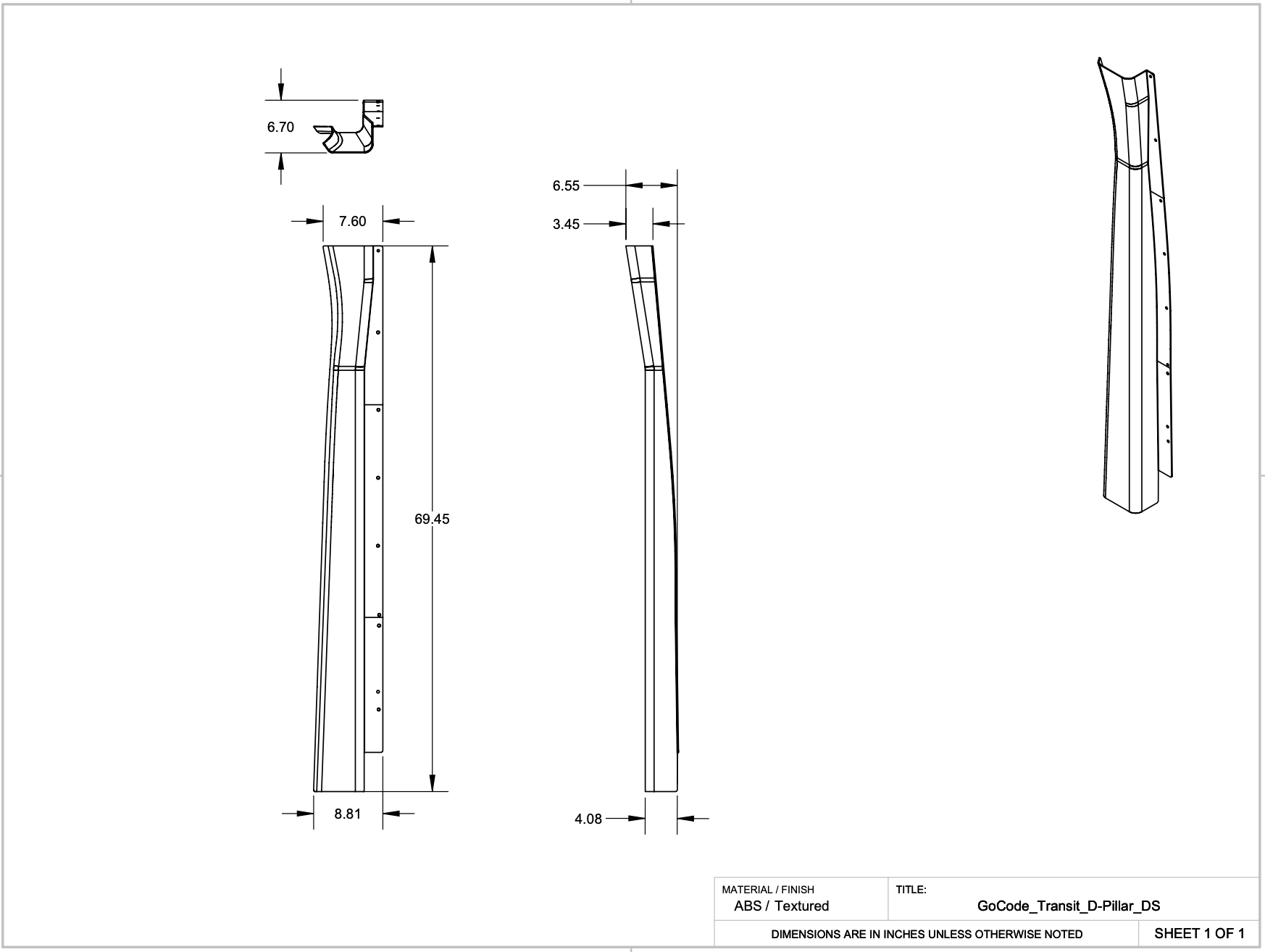 Ford Transit High Roof D-Pillar Rear Doors Trim Kit