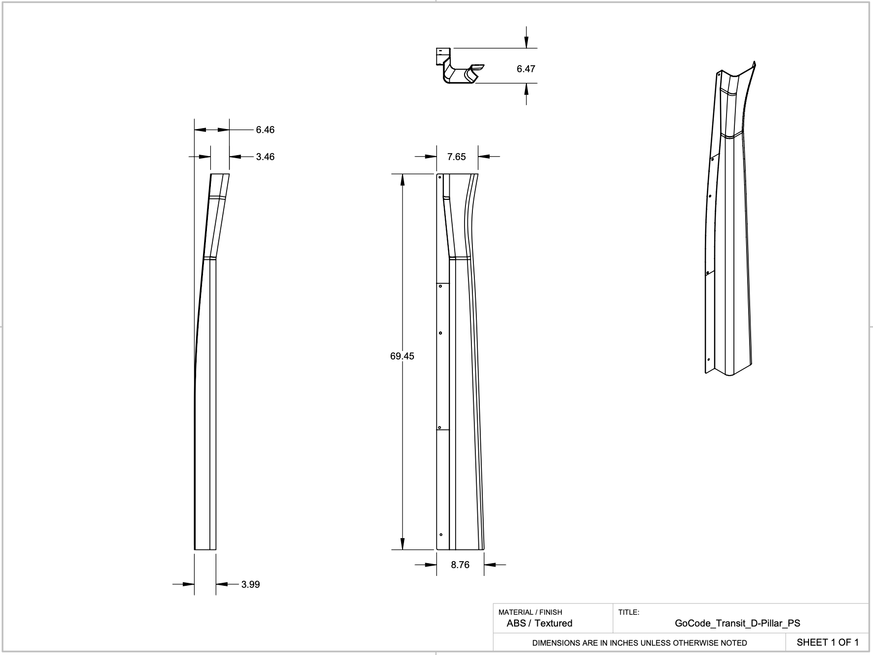 Ford Transit High Roof D-Pillar Rear Doors Trim Kit