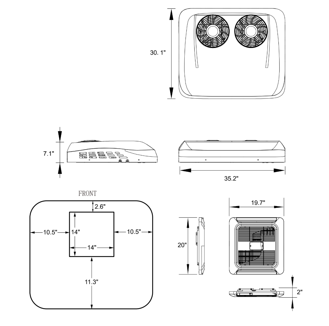 Velit V3 with Ventilation - 12V/48V Rooftop Air Conditioner