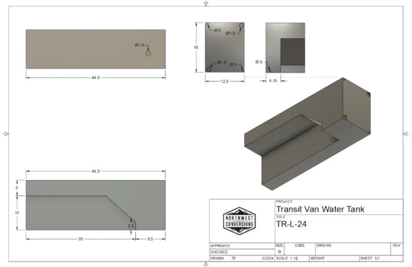 NW Conversions 24 Gallon Wheel Well Water Tank - Transit (Driver Side)
