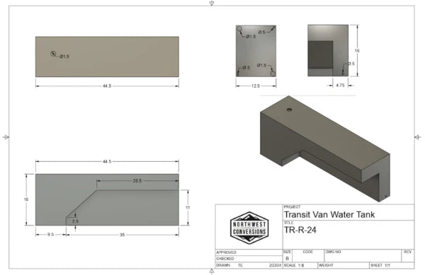 NW Conversions 24 Gallon Wheel Well Water Tank - Transit (Passenger Side)