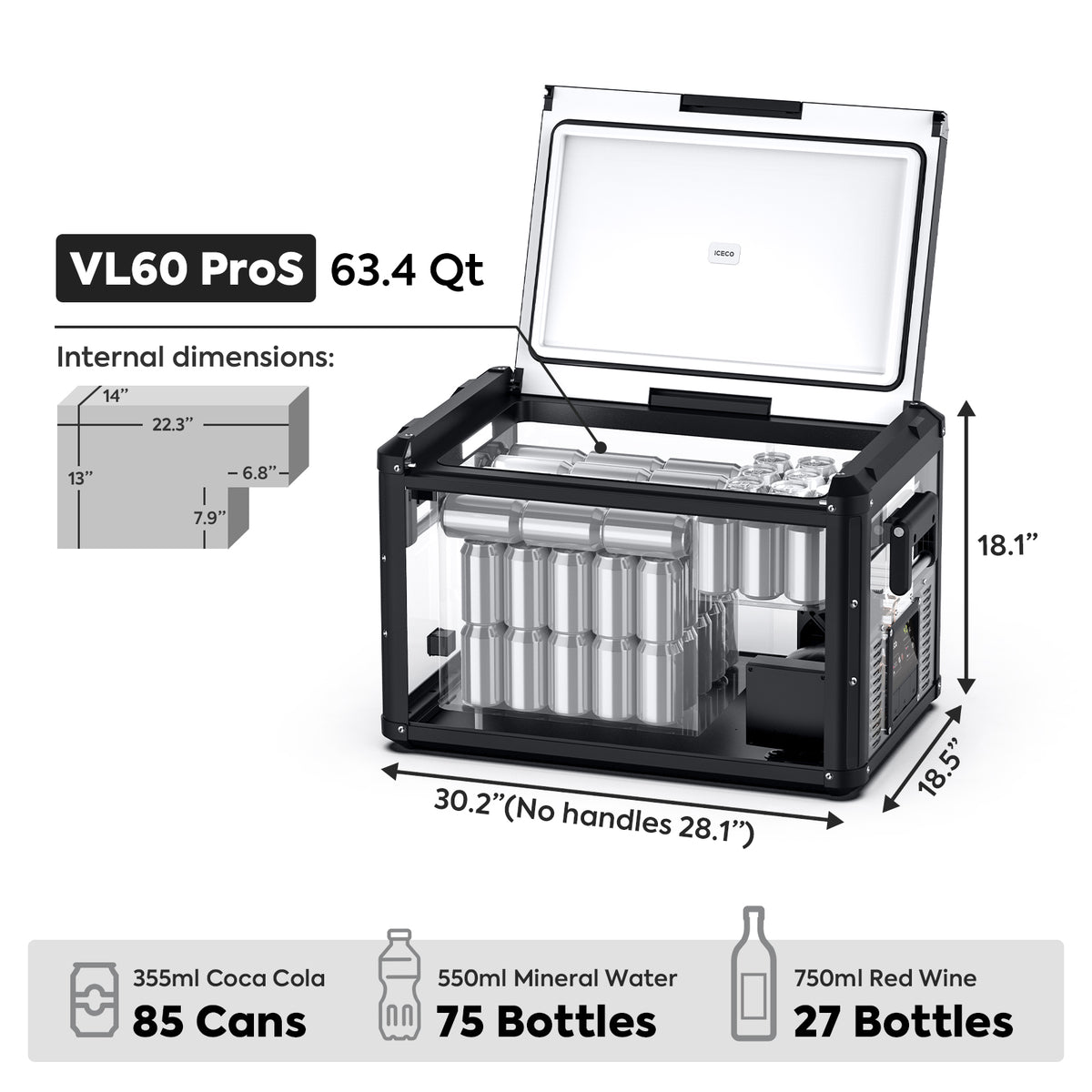 ICECO VL60ProS 12/24V Single Zone Portable Refrigerator Freezer 60L
