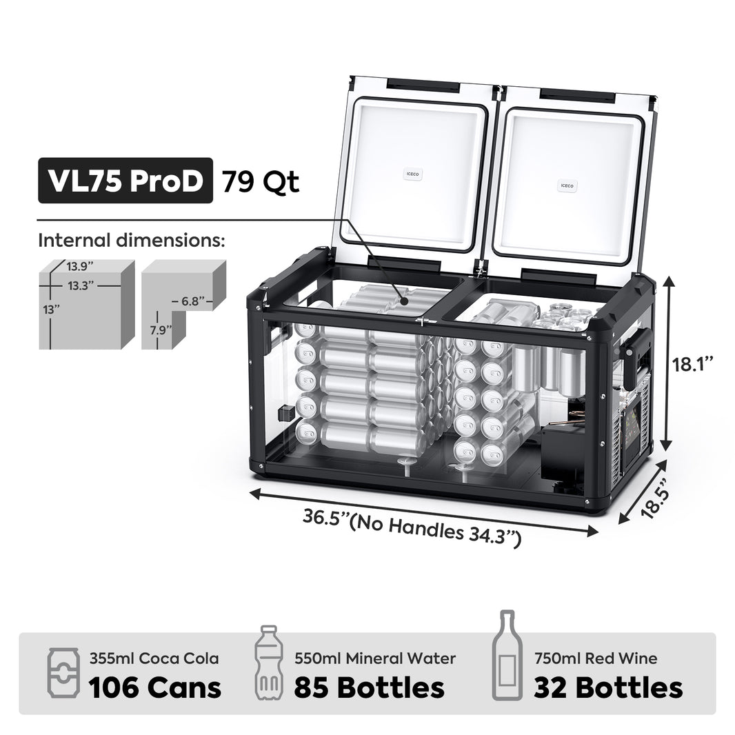 ICEO VL75ProD 12/24V Dual Zone Portable Refrigerator Freezer 75L
