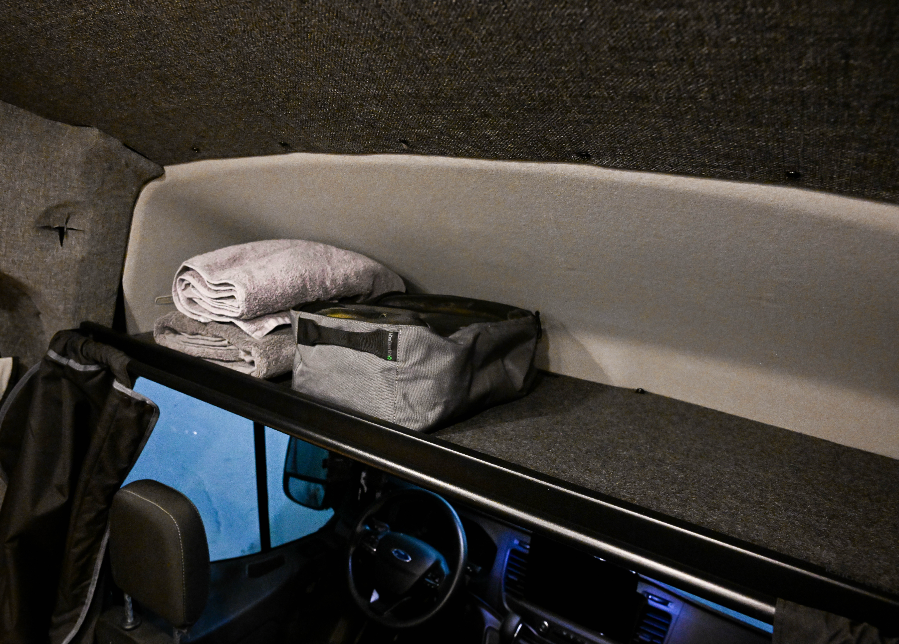 VanEssential Ford Transit Headliner Shelf & Curtain Rod