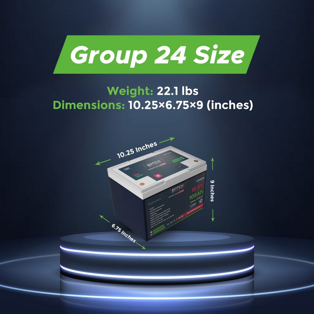 Epoch 105Ah Lithium Battery "Essential Series" (12-Volt)