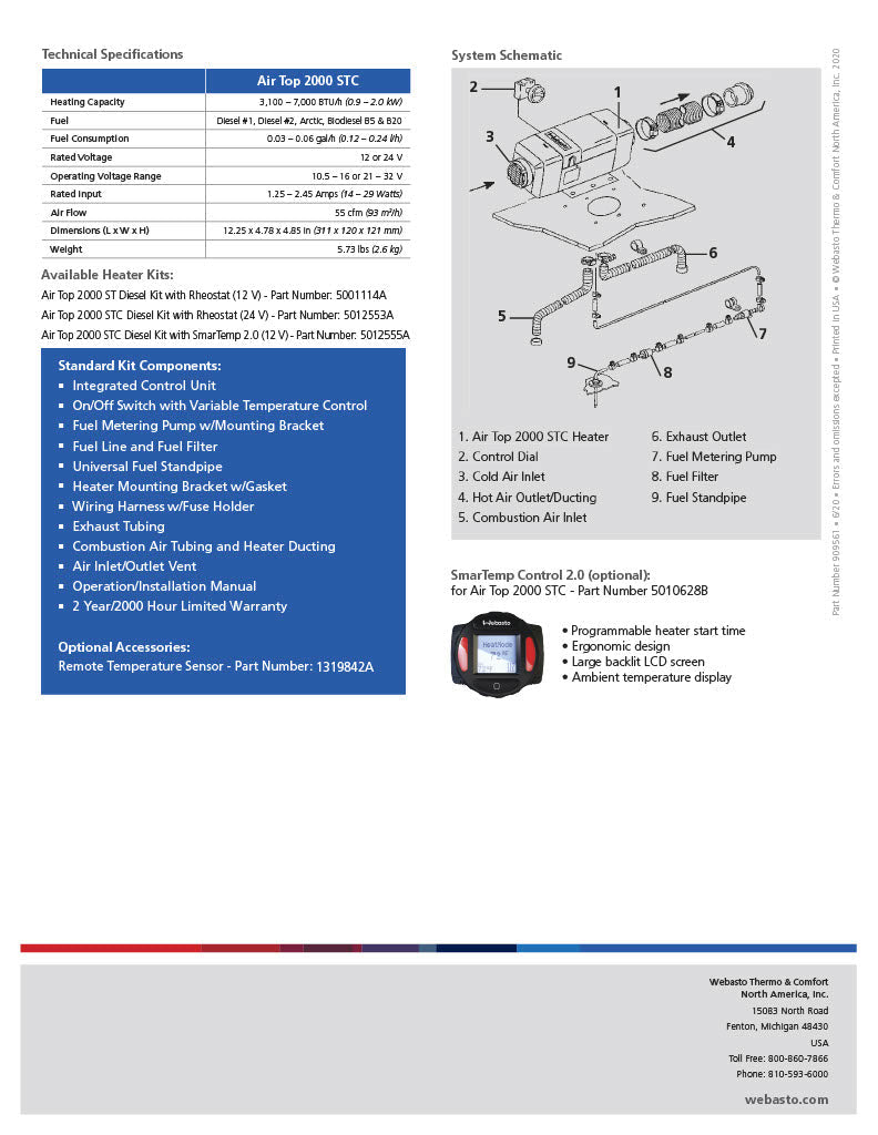 Webasto Air Top 2000 STC Diesel Heater with SmarTemp 3.0 Controller