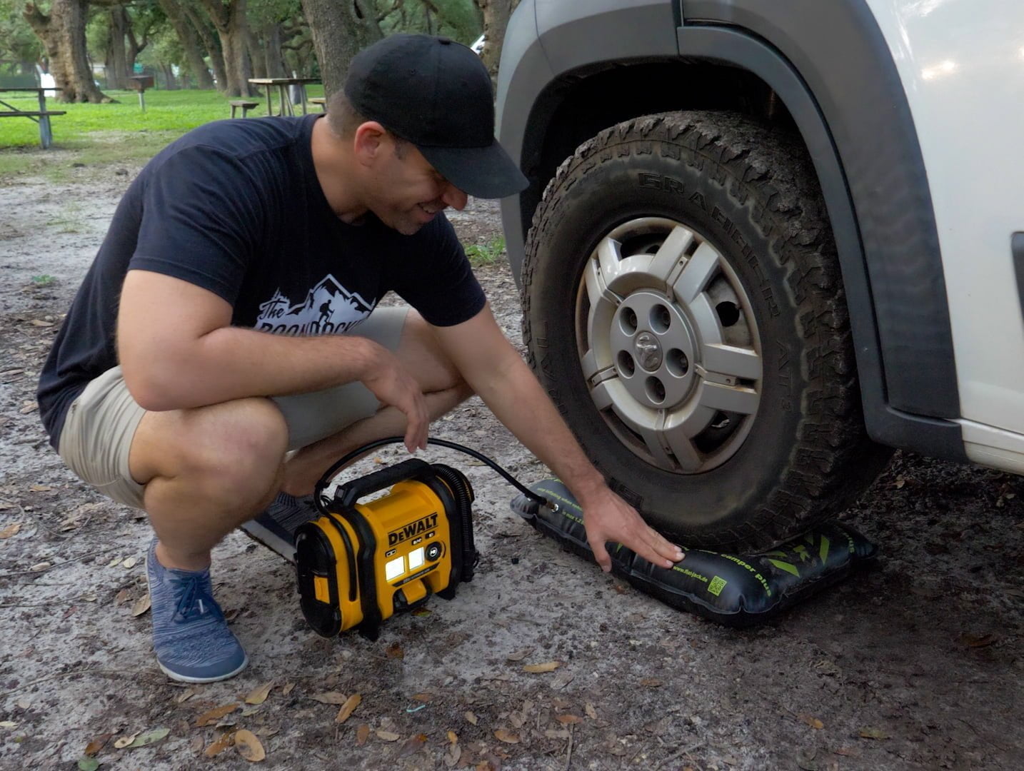Flat-Jack Air Tire Levelers VANLIFE Outfitters is the US distributors of these innovative inflatable bags for leveling a van. We purchased a set in the beginning of 2021 along with a battery inflator, and have ditched our leveling blocks. Pricey, but very convenient.  